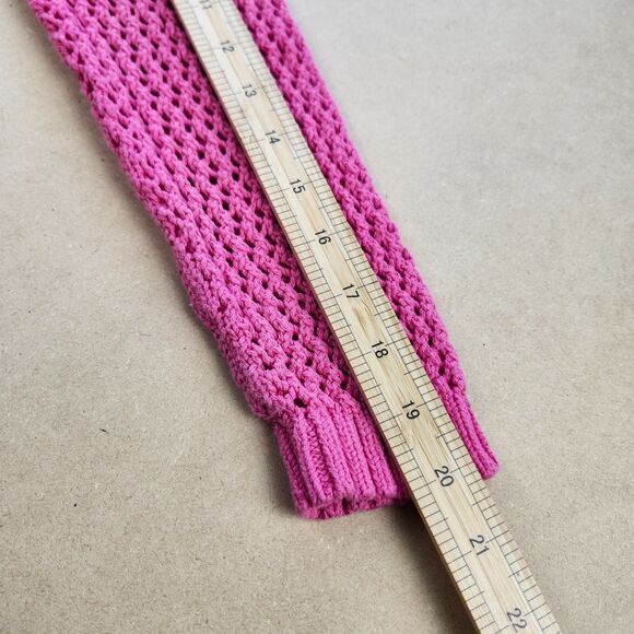 Talbots Mesh Sweater Small PETITE Hot Pink Pullover Beachy Sheer Crochet Cover - Picture 9 of 10